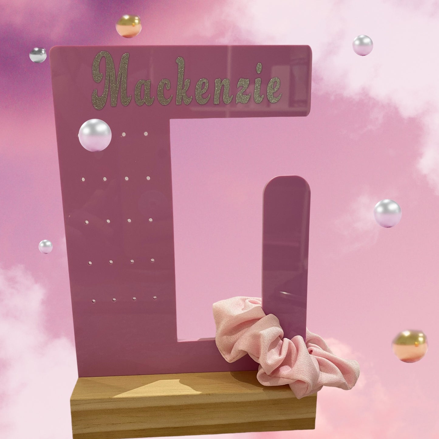 Personalised earring and scrunchie holders