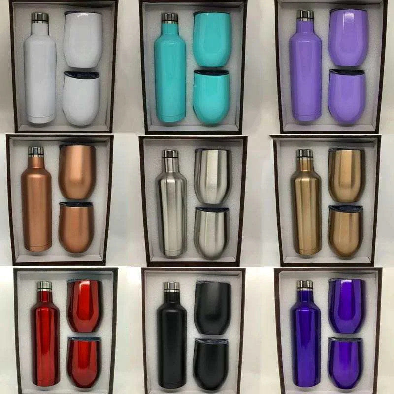 Stemless wineglass & bottle insulated set